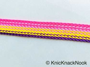 Pink, Yellow And Purple Thread Lace Trim, Basket Weave